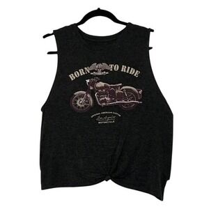 Social Culture Y2K Biker‎ Knotted Tank Top 'Born to Ride' Motorcycle Graphic XL